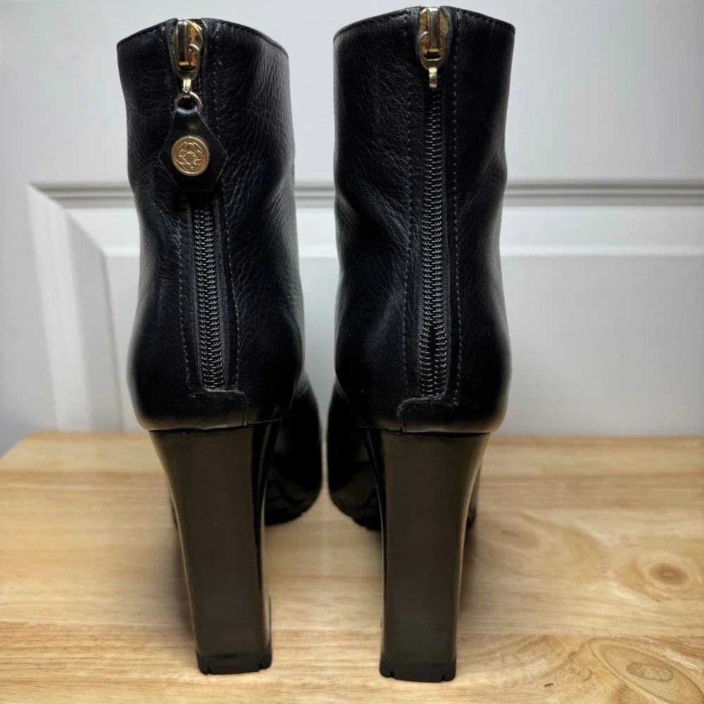 Nora Lozza Black Leather Platform Lug Sole Ankle Boots 5445 Size 37